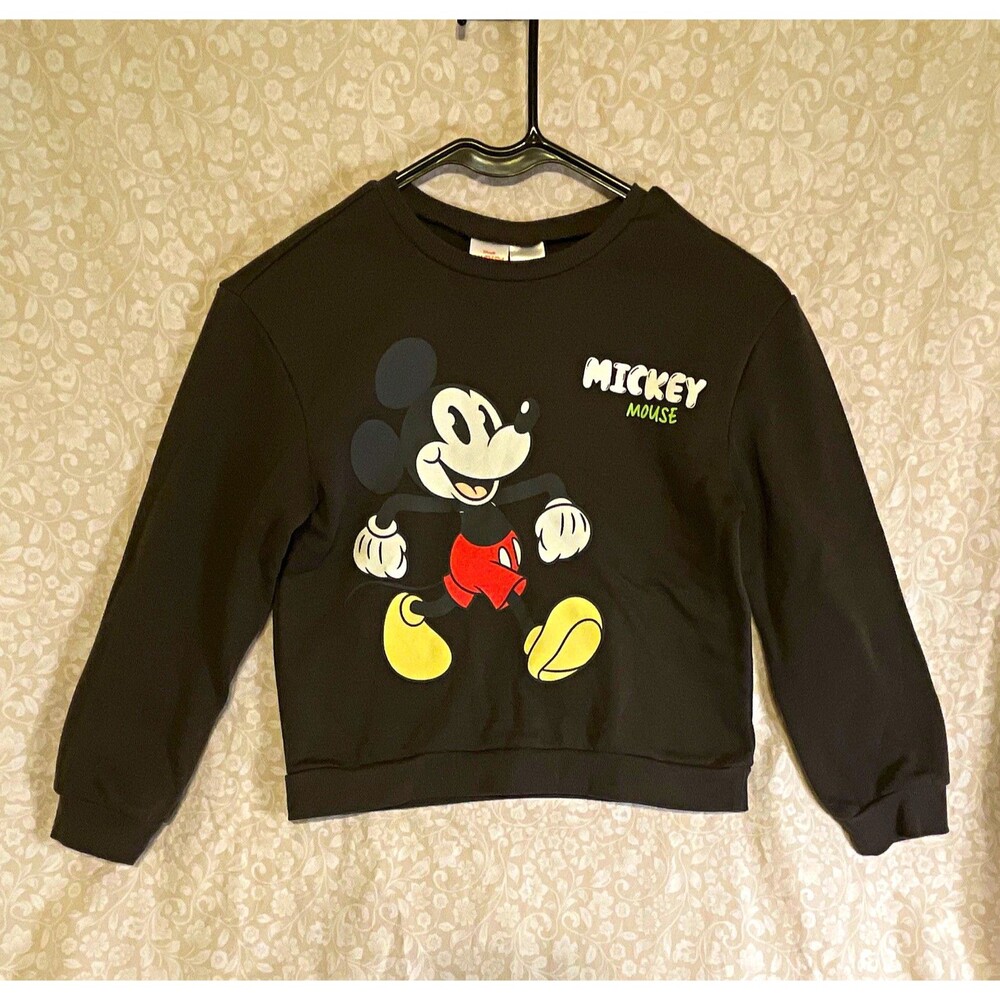 Disney Mickey Mouse Black Crewneck Pullover Sweatshirt Kids 7 Cotton Blend